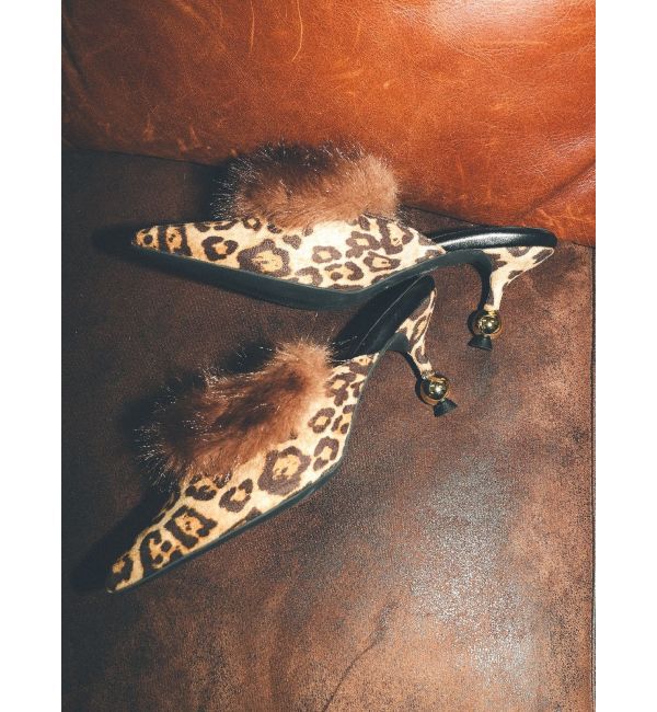 EVRIS「ポインテッドトゥフェイクファーミュール」|サンダル|