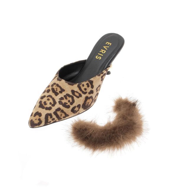 EVRIS「ポインテッドトゥフェイクファーミュール」|サンダル|