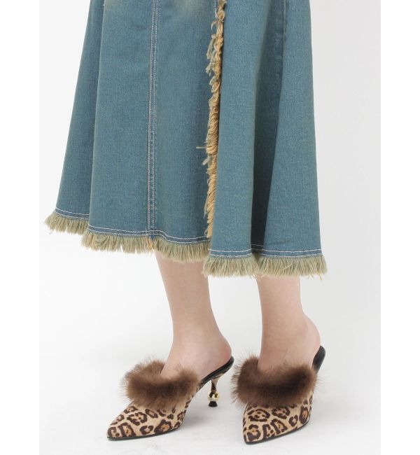 EVRIS「ポインテッドトゥフェイクファーミュール」|サンダル|