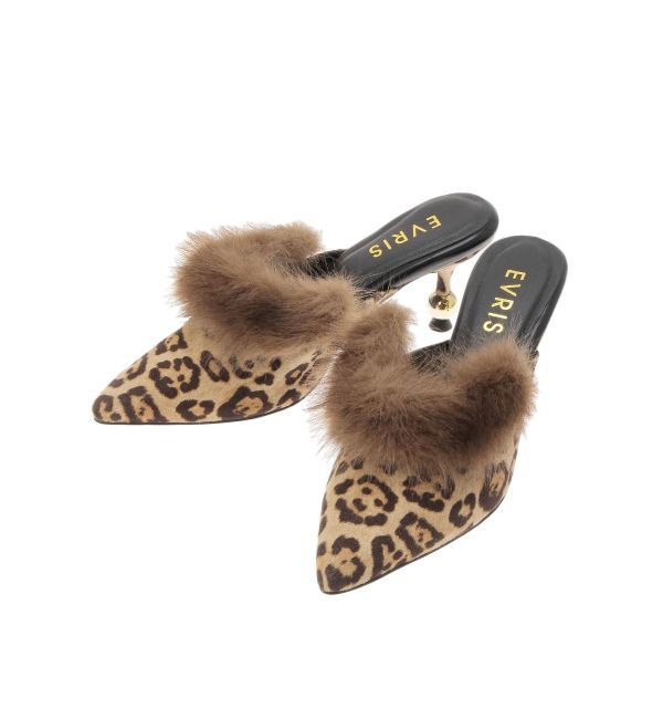 EVRIS「ポインテッドトゥフェイクファーミュール」|サンダル|