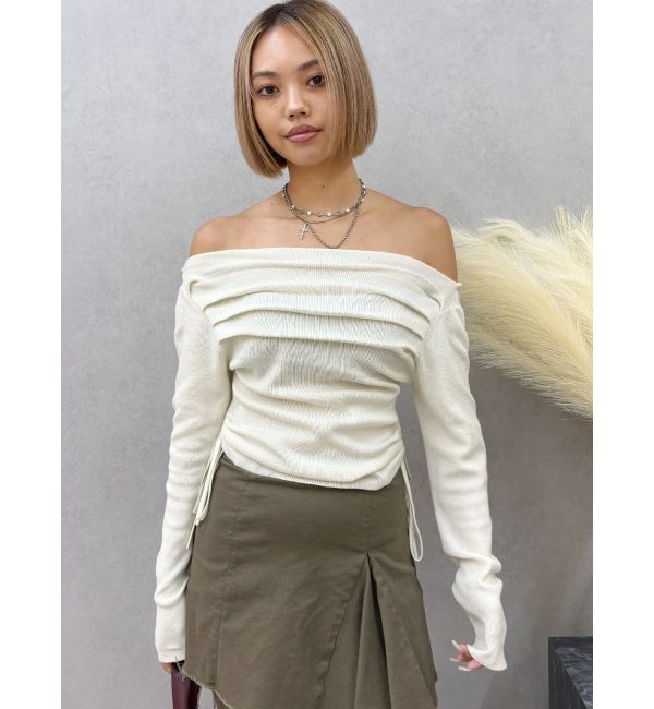 EVRIS「サイドドロストオフショルニットトップス」|ニット・セーター|