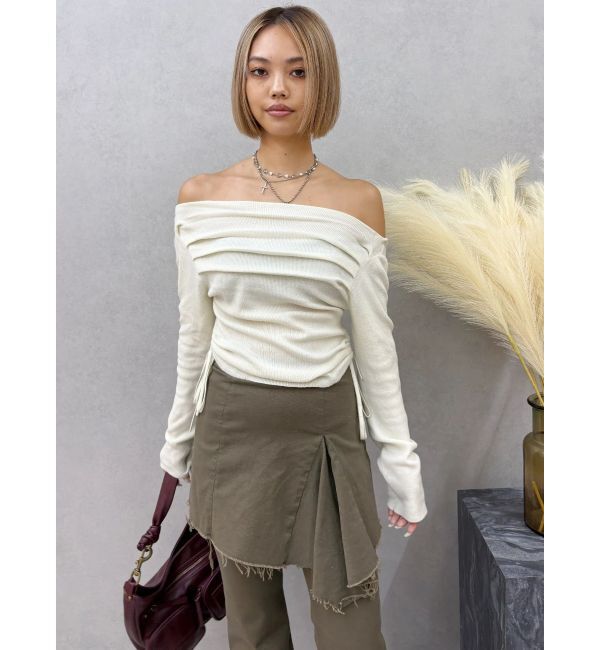 EVRIS「サイドドロストオフショルニットトップス」|ニット・セーター|