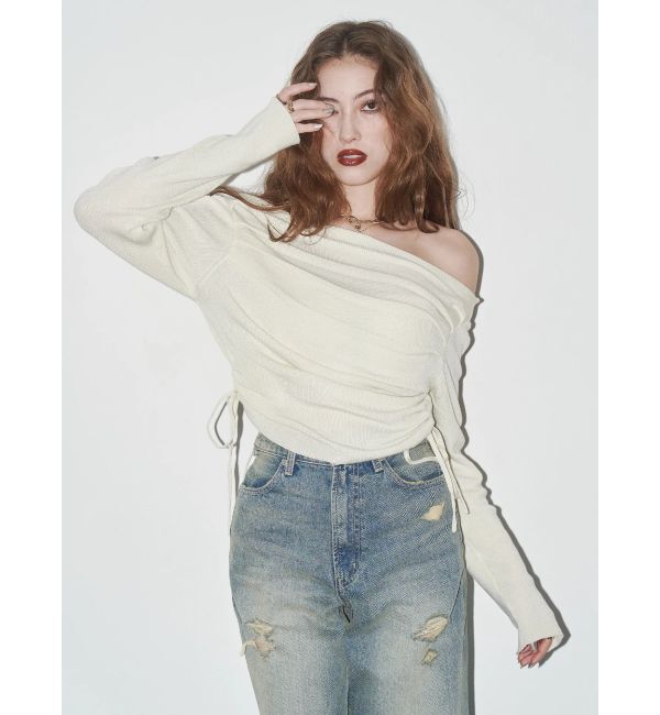 EVRIS「サイドドロストオフショルニットトップス」|ニット・セーター|