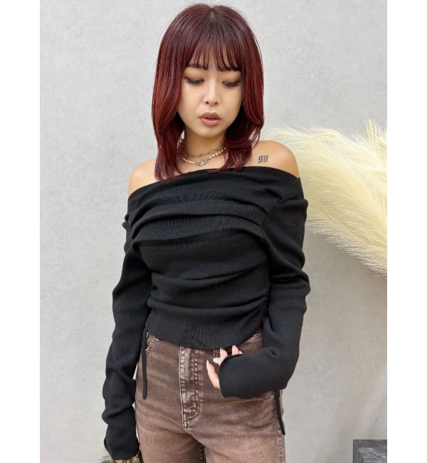 EVRIS「サイドドロストオフショルニットトップス」|ニット・セーター|