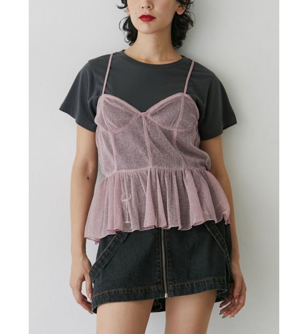 jouetie「チュールドッキングTシャツ」|キャミソール|ブラック