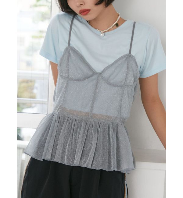 jouetie「チュールドッキングTシャツ」|キャミソール|ブルー