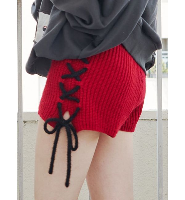 jouetie「バイカラーステッチニットショーツ【セットアップ対応】」|その他|レッド