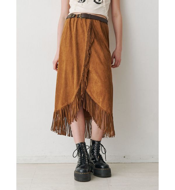 jouetie「フリンジスリットストレートスカート」|スカート|ブラウン