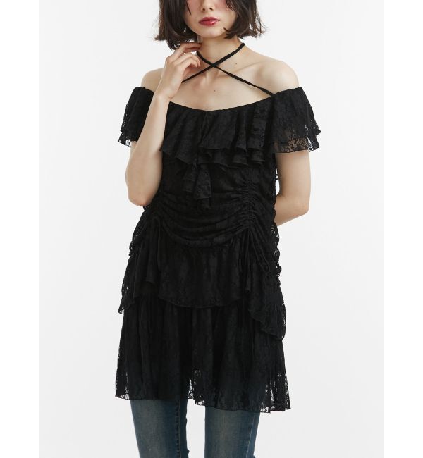 jouetie「フリルレースギャザーワンピース」|ワンピース|ブラック