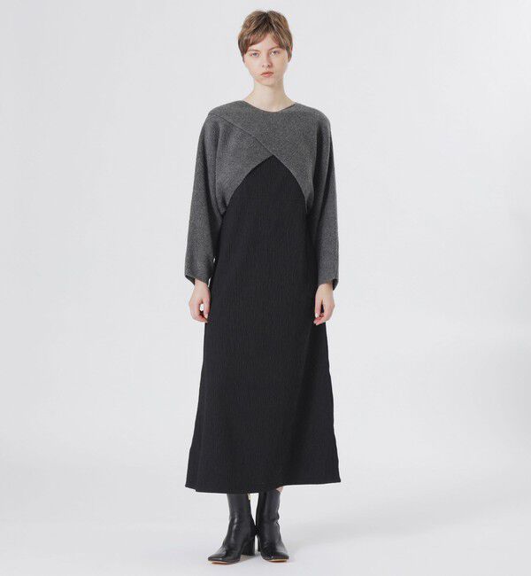  「ニットコンビワンピース」|ワンピース|チャコールグレー