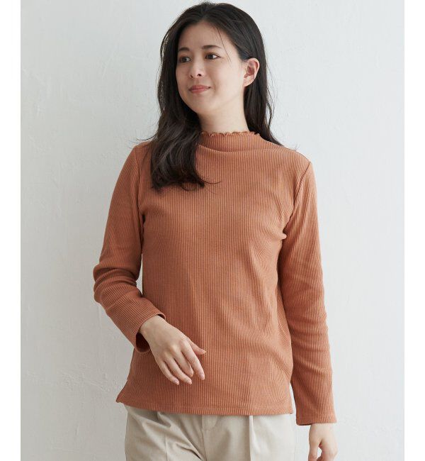 ikka「三角テレコ長袖Tシャツ」|Tシャツ・カットソー|オレンジ