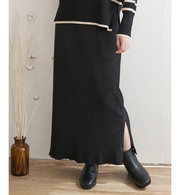 ikka「ベロアプリーツスカート」|スカート|ブラック