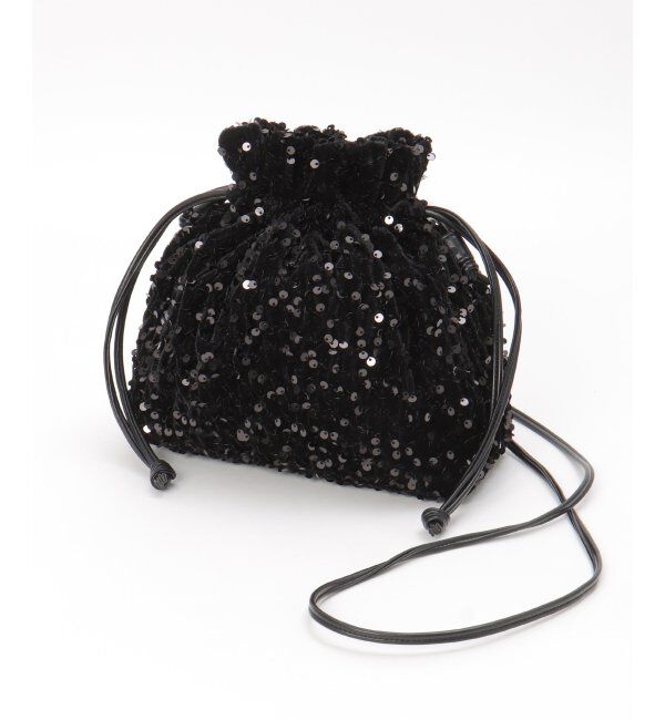 ikka「スパンコール巾着ショルダーバッグ」|その他|ブラック