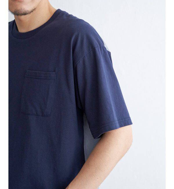 ikka「ストライプブロード切り替えTシャツ」|Tシャツ・カットソー|