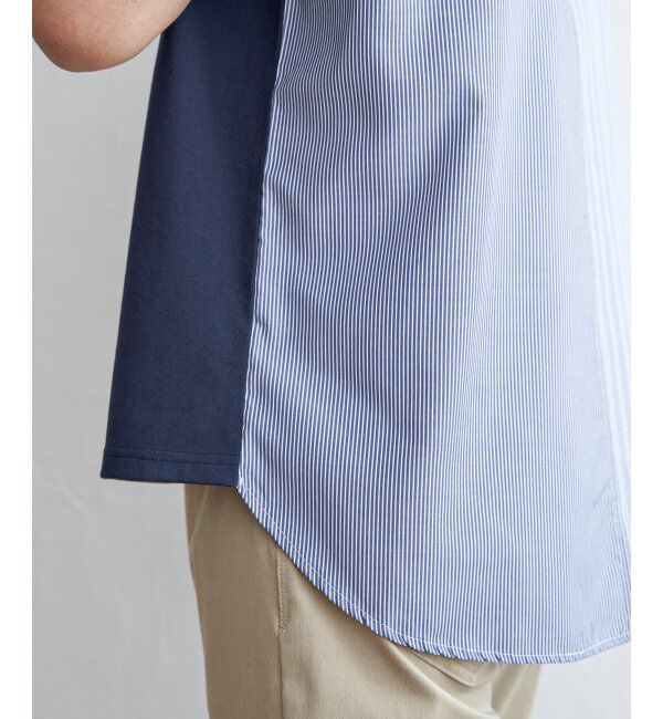 ikka「ストライプブロード切り替えTシャツ」|Tシャツ・カットソー|