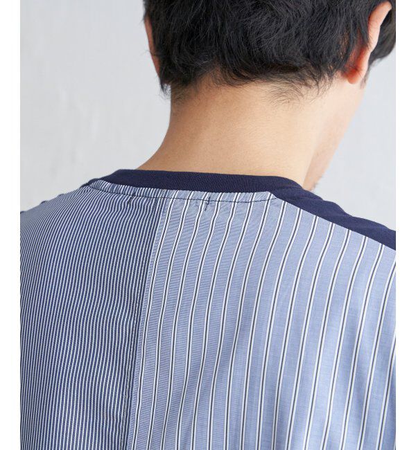 ikka「ストライプブロード切り替えTシャツ」|Tシャツ・カットソー|