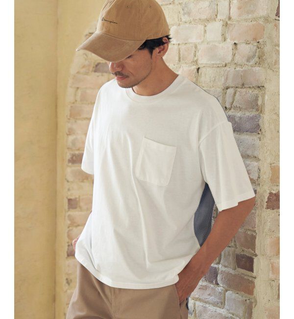 ikka「ストライプブロード切り替えTシャツ」|Tシャツ・カットソー|