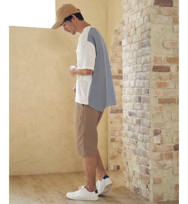 ikka「ストライプブロード切り替えTシャツ」|Tシャツ・カットソー|