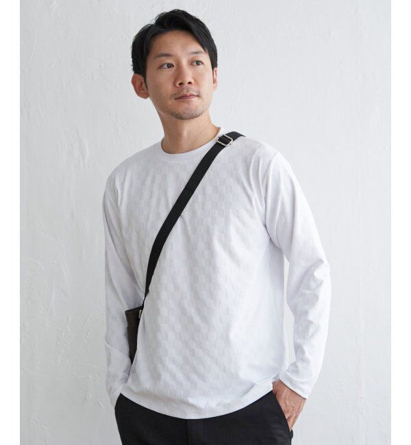 IKKA LOUNGE「リンクスジャカード市松ロンT」|Tシャツ・カットソー|ホワイト