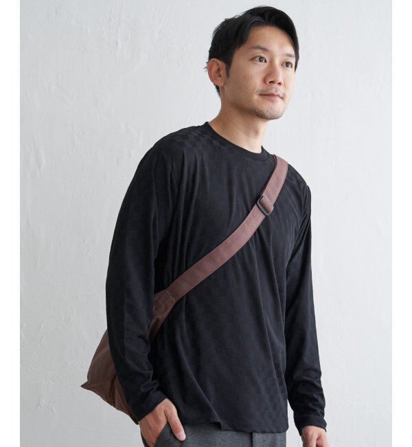 IKKA LOUNGE「リンクスジャカード市松ロンT」|Tシャツ・カットソー|ブラック