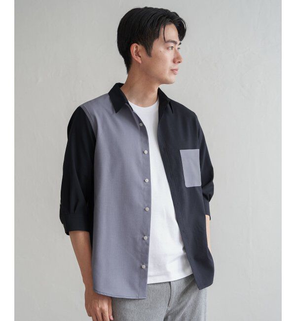 ikka「7分ブロックスドライタッチシャツ」|シャツ・ブラウス|