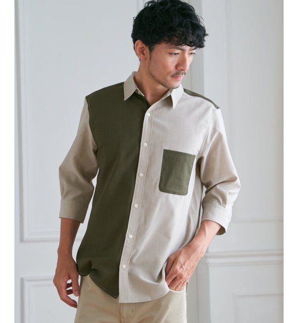 ikka「7分ブロックスドライタッチシャツ」|シャツ・ブラウス|