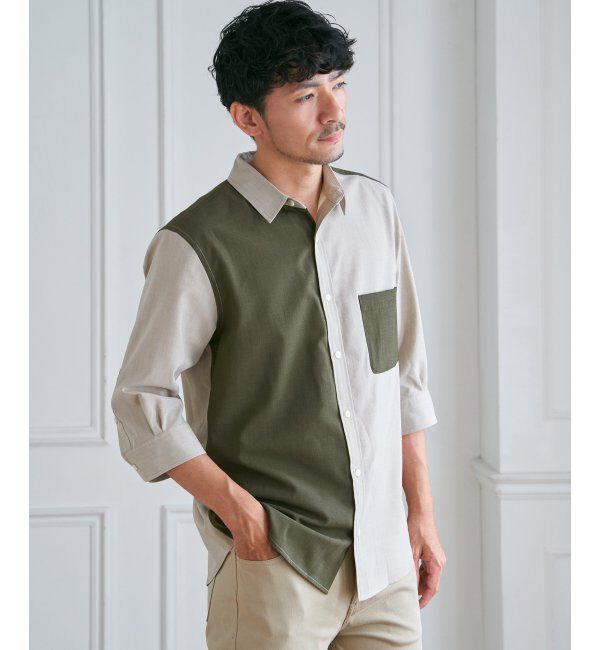 ikka「7分ブロックスドライタッチシャツ」|シャツ・ブラウス|
