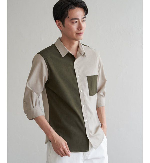 ikka「7分ブロックスドライタッチシャツ」|シャツ・ブラウス|