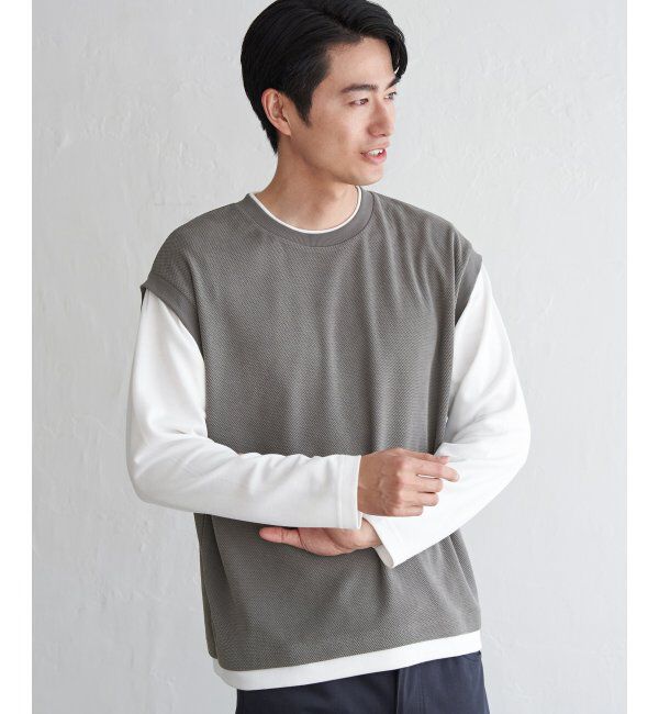 ikka「モール鹿の子フェイクベストロンT」|Tシャツ・カットソー|