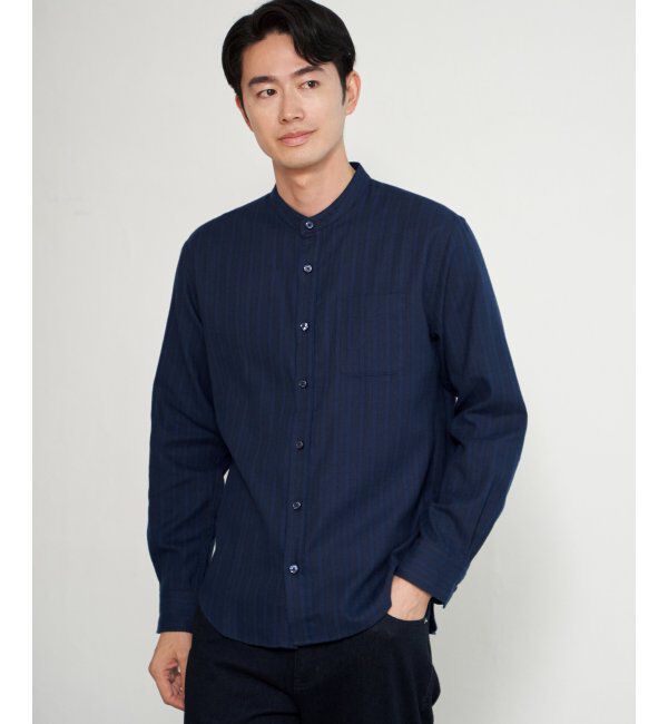 ikka「イージ－ケアネルバンドカラーＳＨ」|シャツ・ブラウス|ネイビーブルー