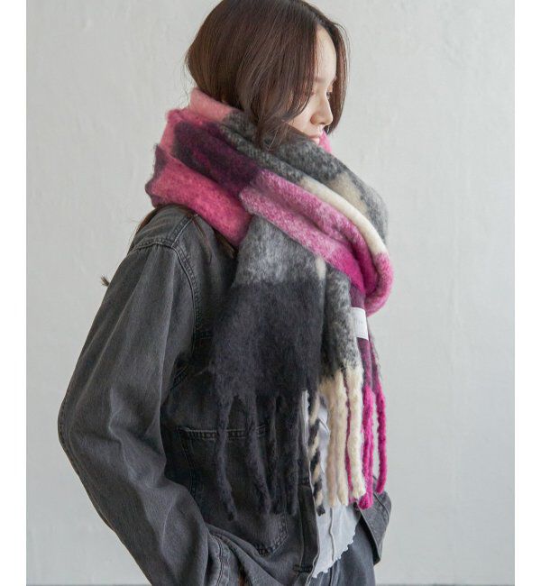 Lbc with Life「ブロックチェックストール」|マフラー|ピンクケイ