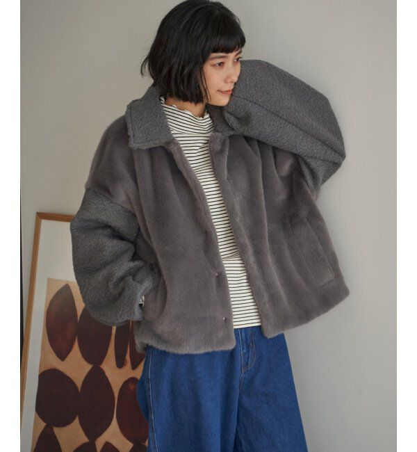 Lbc with Life「ファーボア切り替えコクーンブルゾン」|ブルゾン・スタジャン|