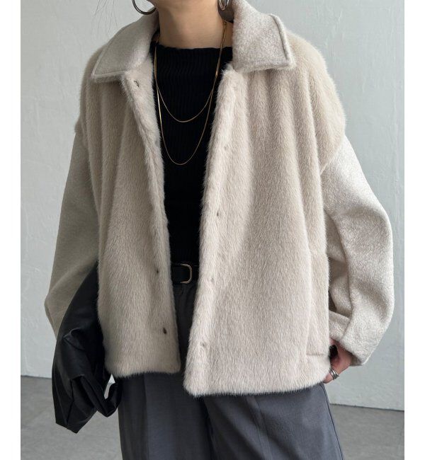 Lbc with Life「ファーボア切り替えコクーンブルゾン」|ブルゾン・スタジャン|ベージュ