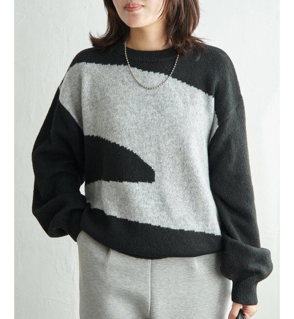 VENCE share style「ジャガードニュアンス柄プルオーバー」|ニット・セーター|ブラック