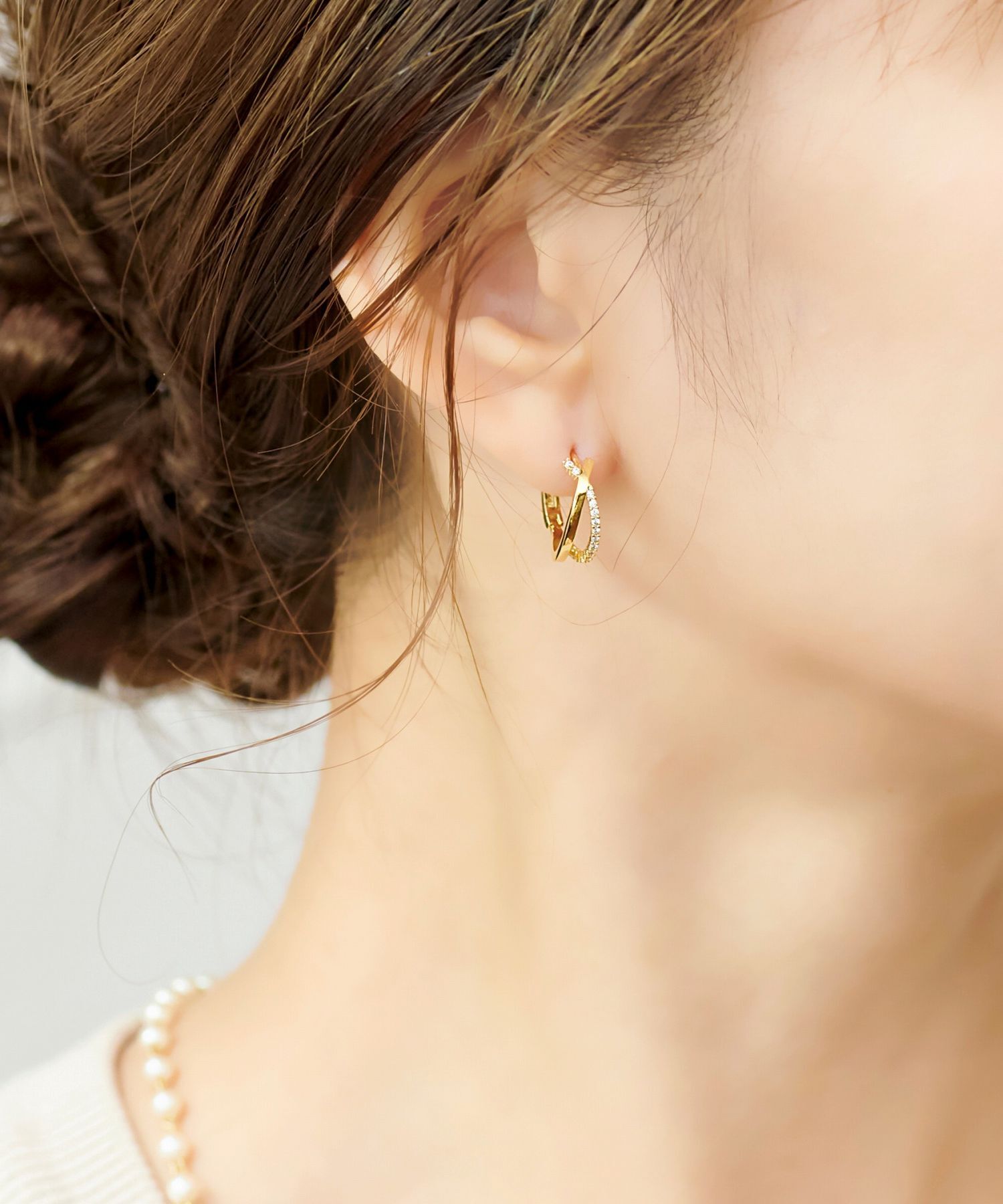 Phoebe「エレガントラインビジューフープピアス 」|ピアス|