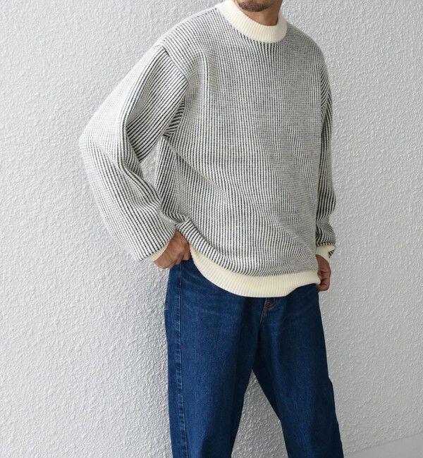 SHIPS any「SHIPS any:〈手洗い可能〉畦編み ストライプ クルーネック ニット◇」|ニット・セーター|