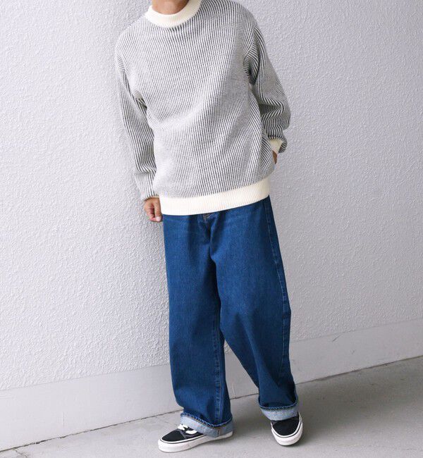 SHIPS any「SHIPS any:〈手洗い可能〉畦編み ストライプ クルーネック ニット◇」|ニット・セーター|