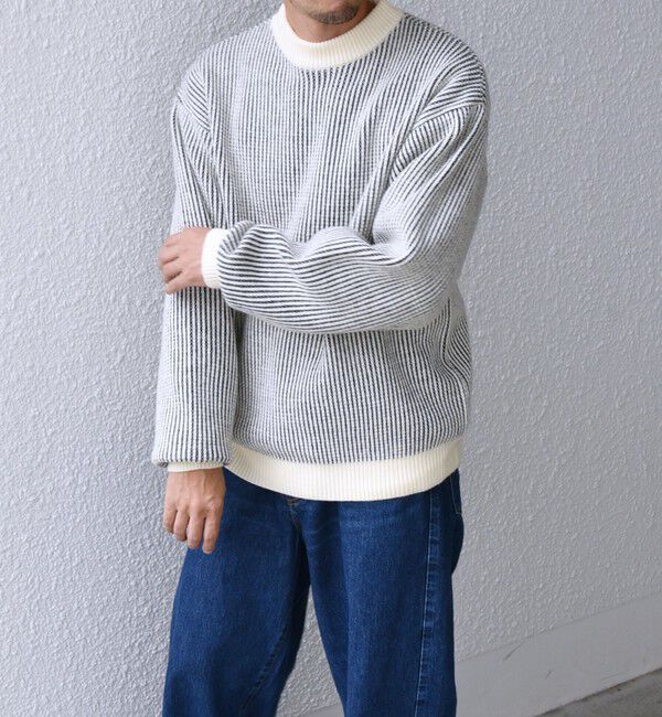 SHIPS any「SHIPS any:〈手洗い可能〉畦編み ストライプ クルーネック ニット◇」|ニット・セーター|