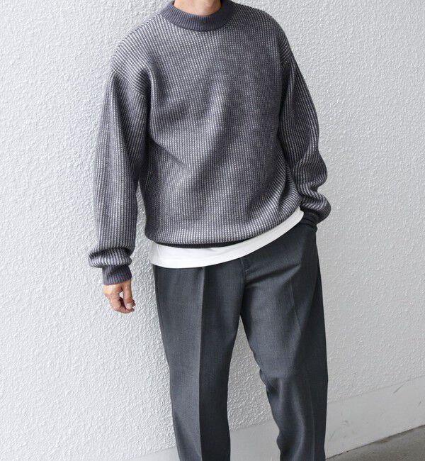SHIPS any「SHIPS any:〈手洗い可能〉畦編み ストライプ クルーネック ニット◇」|ニット・セーター|チャコールグレー