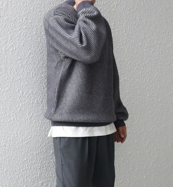 SHIPS any「SHIPS any:〈手洗い可能〉畦編み ストライプ クルーネック ニット◇」|ニット・セーター|