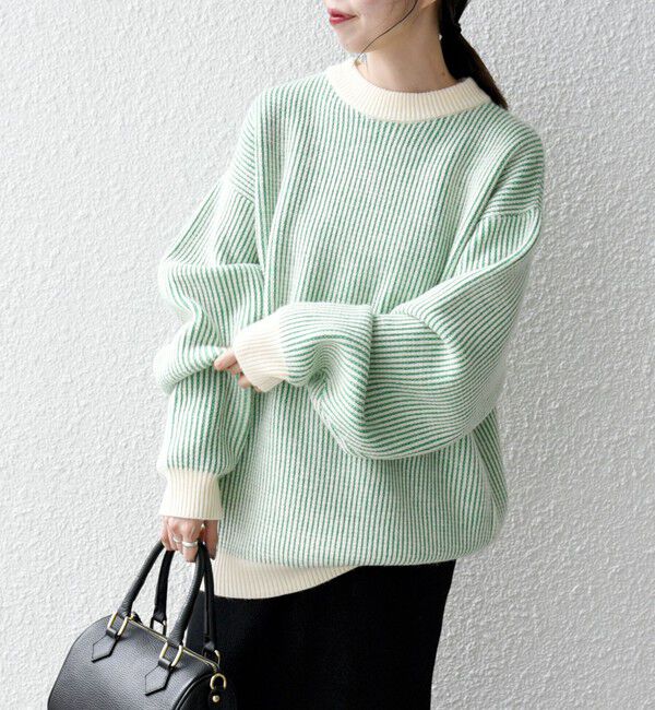 SHIPS any「SHIPS any:〈手洗い可能〉畦編み ストライプ クルーネック ニット◇」|ニット・セーター|