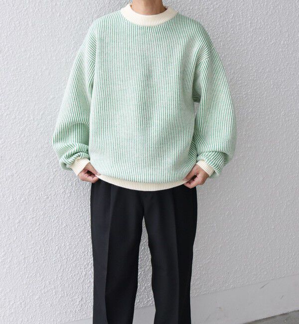 SHIPS any「SHIPS any:〈手洗い可能〉畦編み ストライプ クルーネック ニット◇」|ニット・セーター|