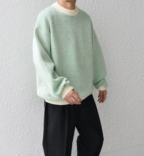 SHIPS any「SHIPS any:〈手洗い可能〉畦編み ストライプ クルーネック ニット◇」|ニット・セーター|