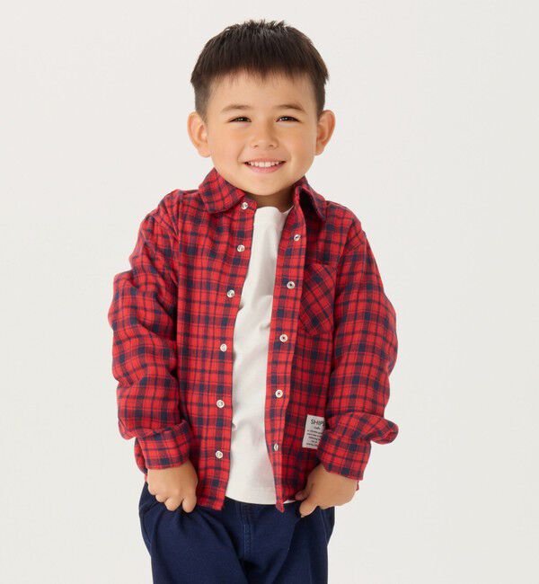 SHIPS Colors 「SHIPS Colors: 110～140cm /〈洗濯機可能〉ネル チェック ロングスリーブ シャツ」|シャツ・ブラウス|レッド