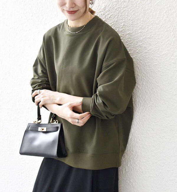 SHIPS any「SHIPS any:〈洗濯機可能〉裏起毛 クルーネック コクーン プルオーバー」|Tシャツ・カットソー|オリーブ