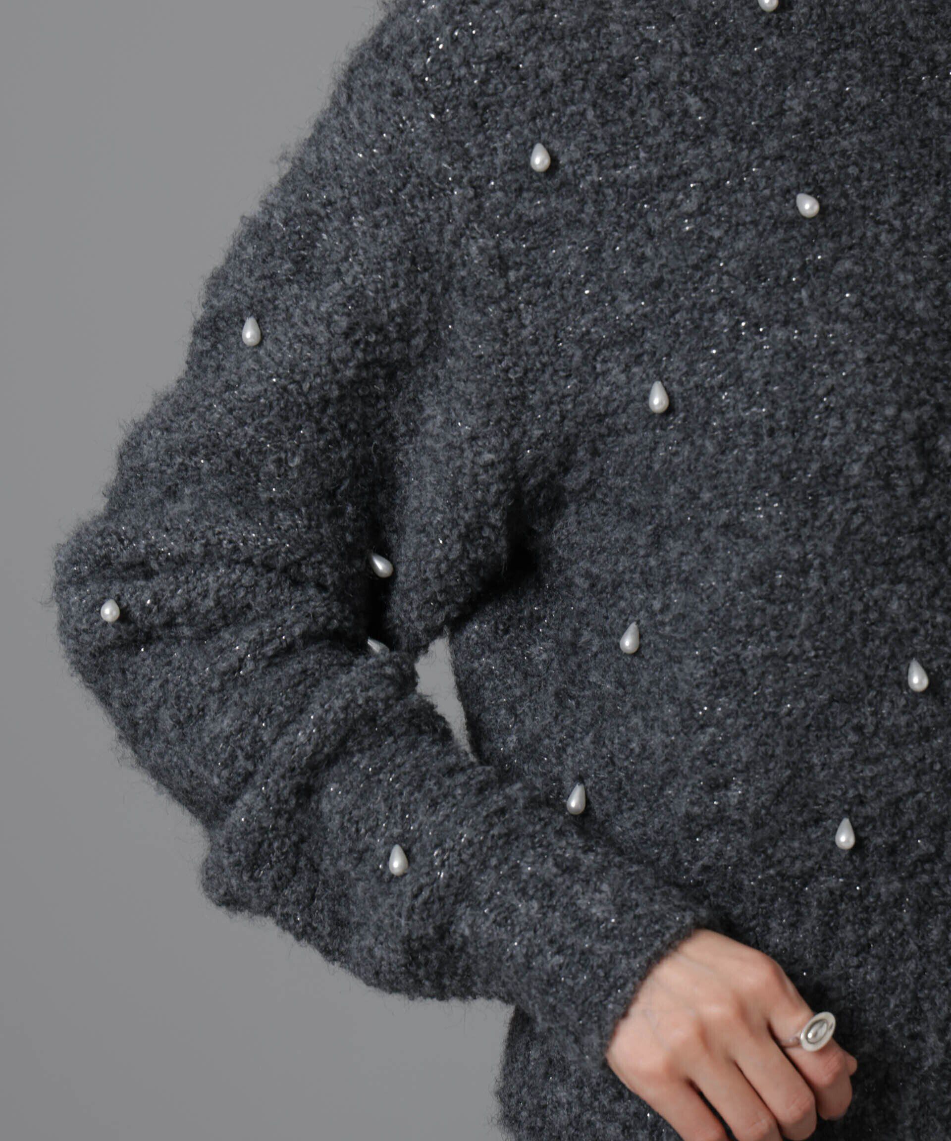 nano･universe「ラメブークレ雫パールニット」|ニット・セーター|