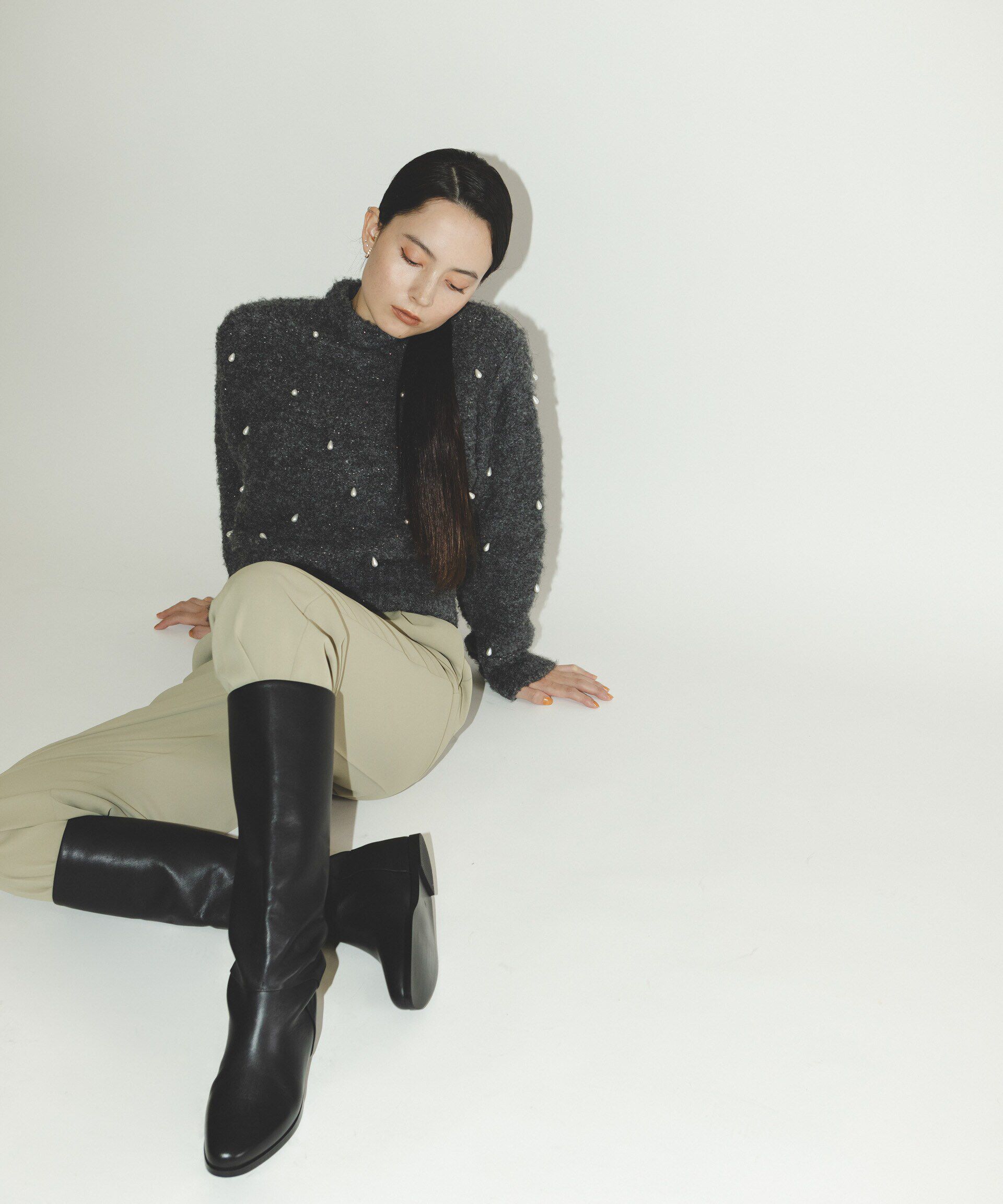 nano･universe「ラメブークレ雫パールニット」|ニット・セーター|