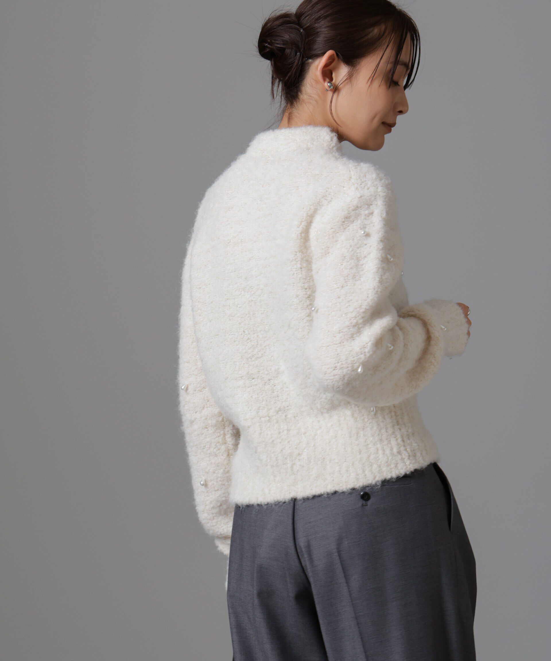 nano･universe「ラメブークレ雫パールニット」|ニット・セーター|