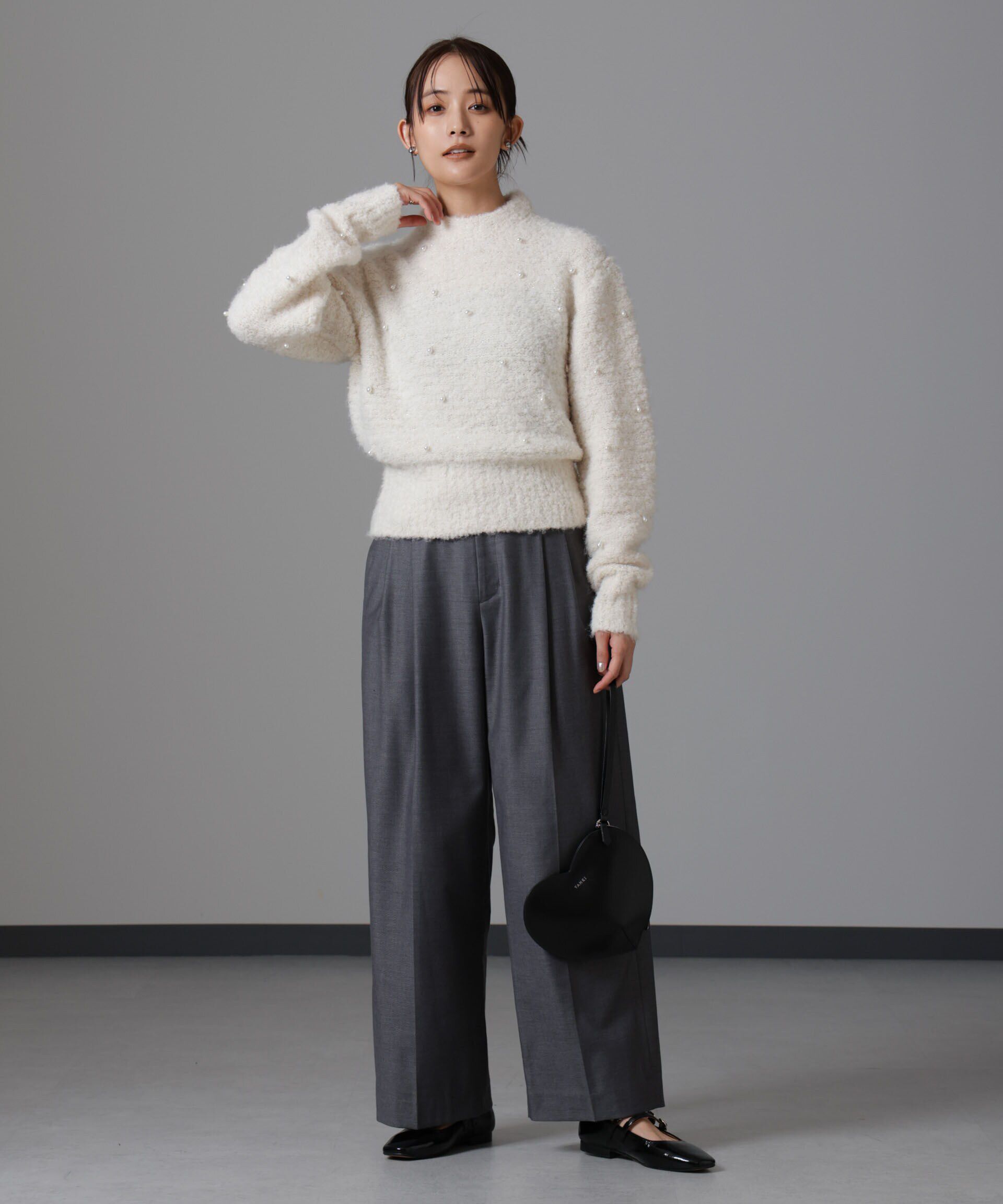 nano･universe「ラメブークレ雫パールニット」|ニット・セーター|