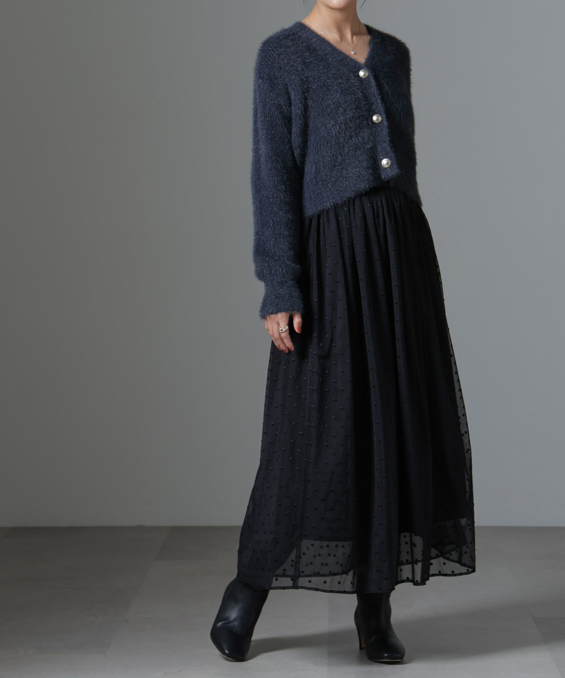 nano･universe「ドット刺繍チュールギャザースカート」|スカート|ブラック